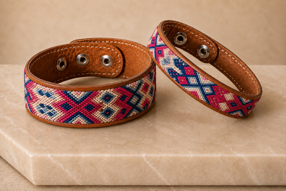 Pulseras delgada y gruesa con piel Borealis